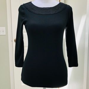 LAUREN RALPH LAUREN 3/4 SLEEVE BOATNECK TOP BLACK XS